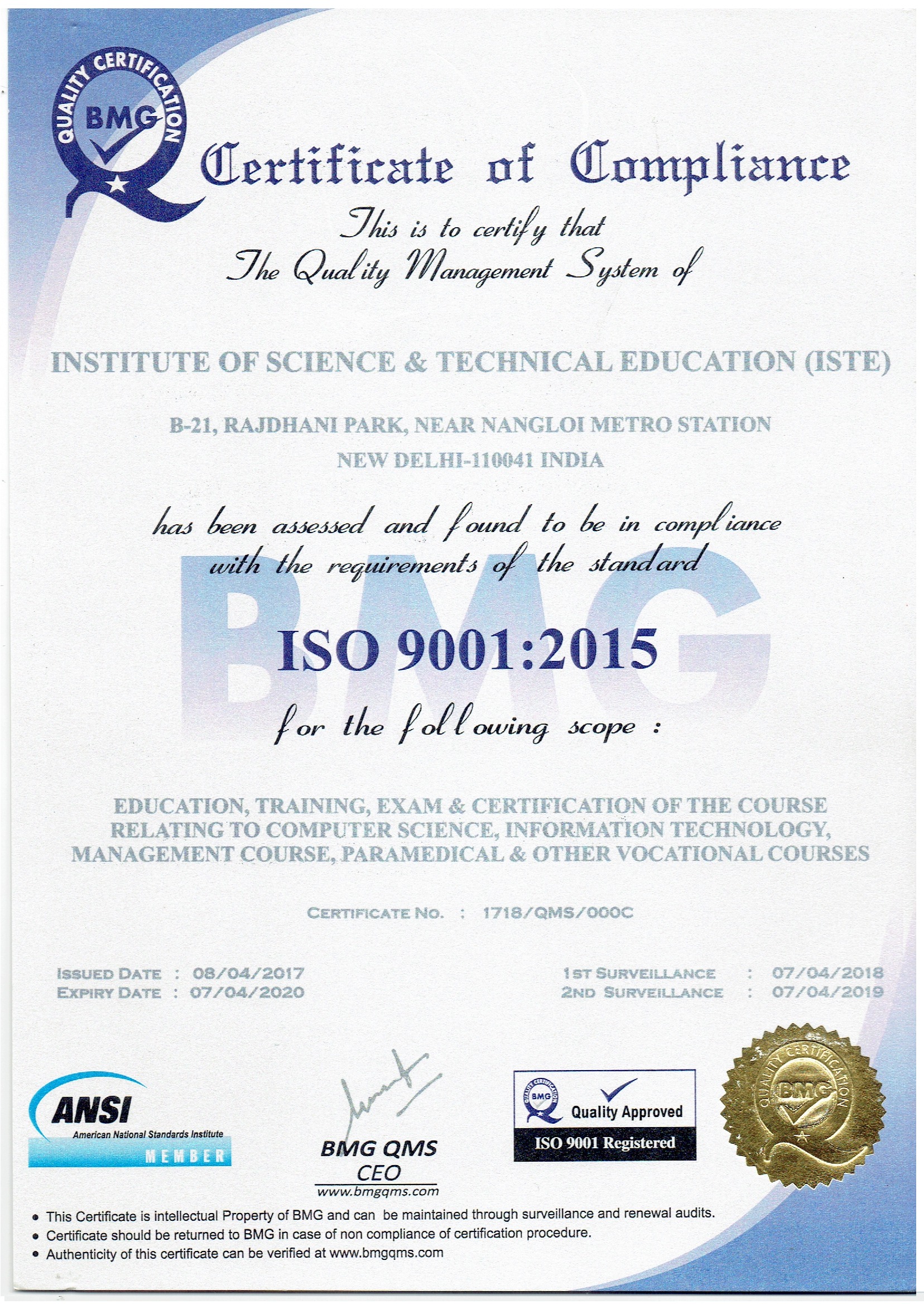 ISO 9001:2015 Certificate